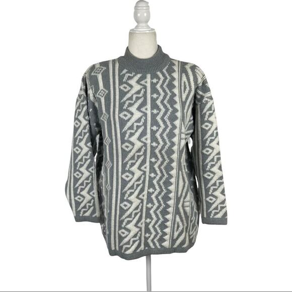 Kitty Hawk Retro Mix Print 80s Pullover Knit Sweater with Shoulder Pads Medium - Picture 1 of 13